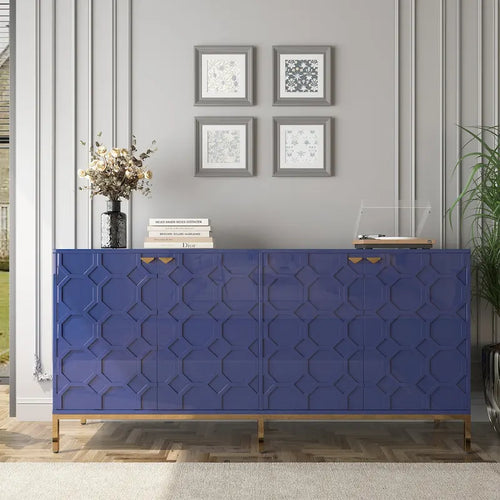 Meuble TV et buffet alvéolaire haute brillance noir / vert / blanc / bleu – Simple