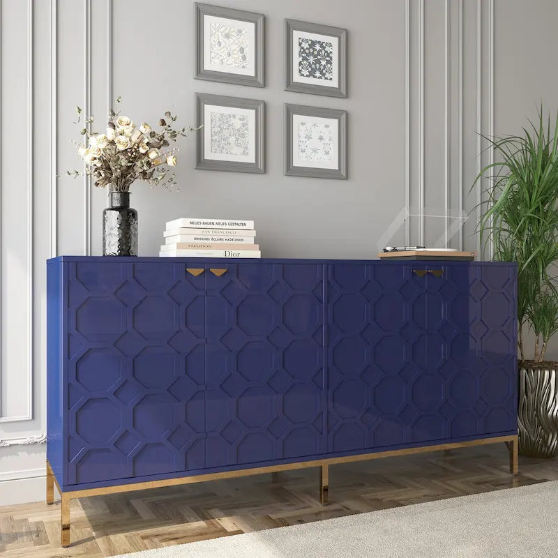 Meuble TV et buffet alvéolaire haute brillance noir / vert / blanc / bleu – Simple