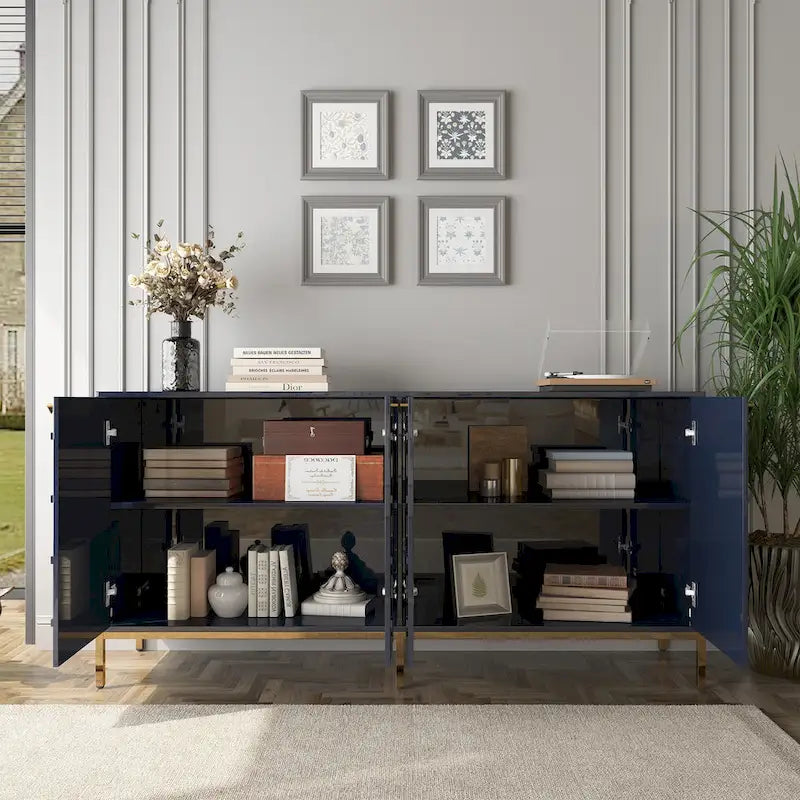 Meuble TV et buffet alvéolaire haute brillance noir / vert / blanc / bleu – Simple