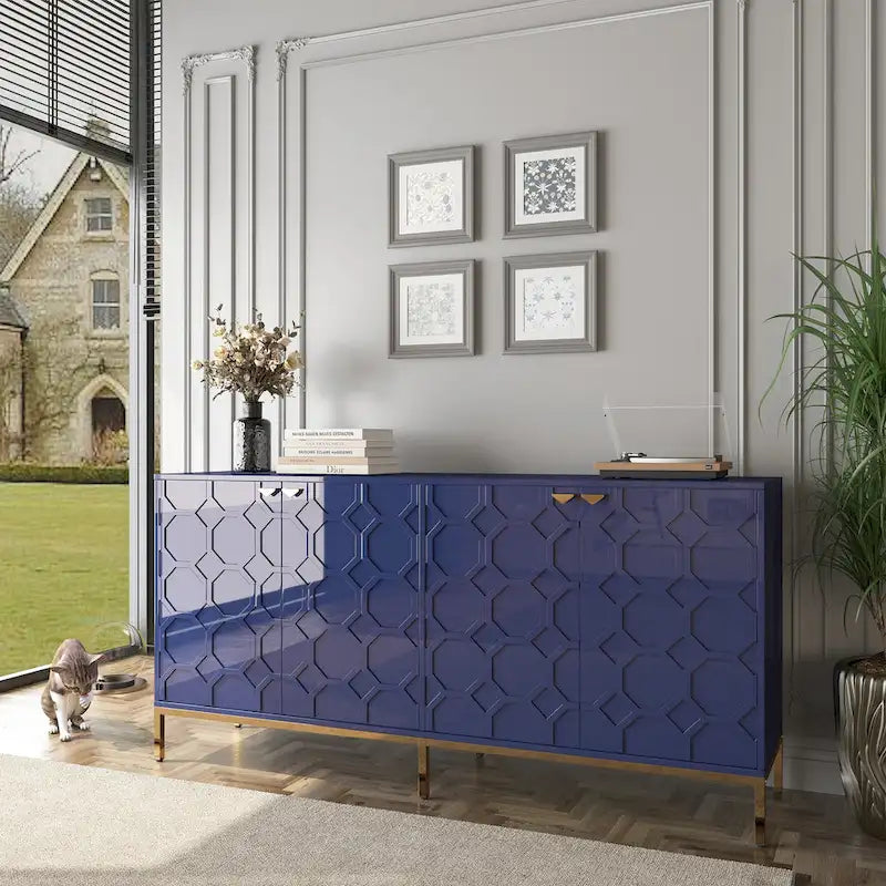 Meuble TV et buffet alvéolaire haute brillance noir / vert / blanc / bleu – Simple