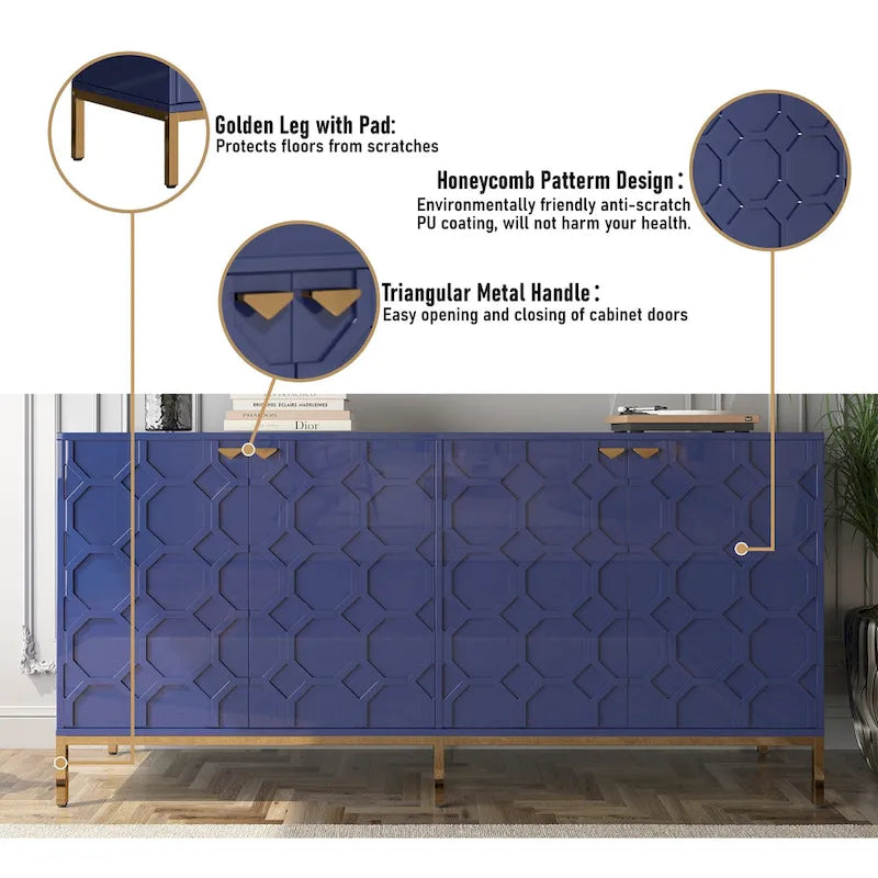 Meuble TV et buffet alvéolaire haute brillance noir / vert / blanc / bleu – Simple