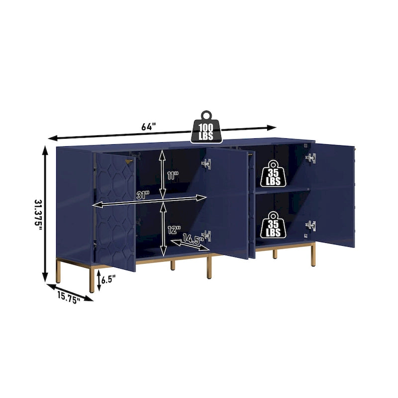 Meuble TV et buffet alvéolaire haute brillance noir / vert / blanc / bleu – Simple