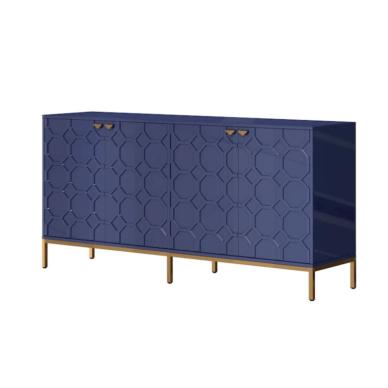 Meuble TV et buffet alvéolaire haute brillance noir / vert / blanc / bleu – Simple