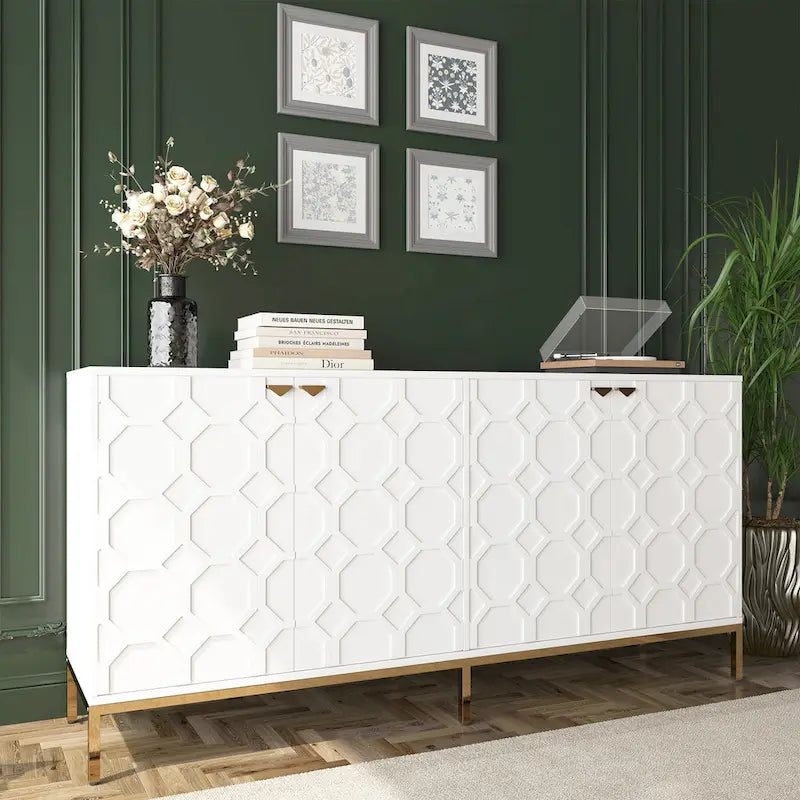 Meuble TV et buffet alvéolaire haute brillance noir / vert / blanc / bleu – Simple