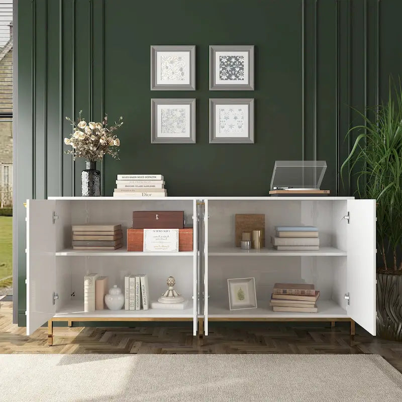 Meuble TV et buffet alvéolaire haute brillance noir / vert / blanc / bleu – Simple