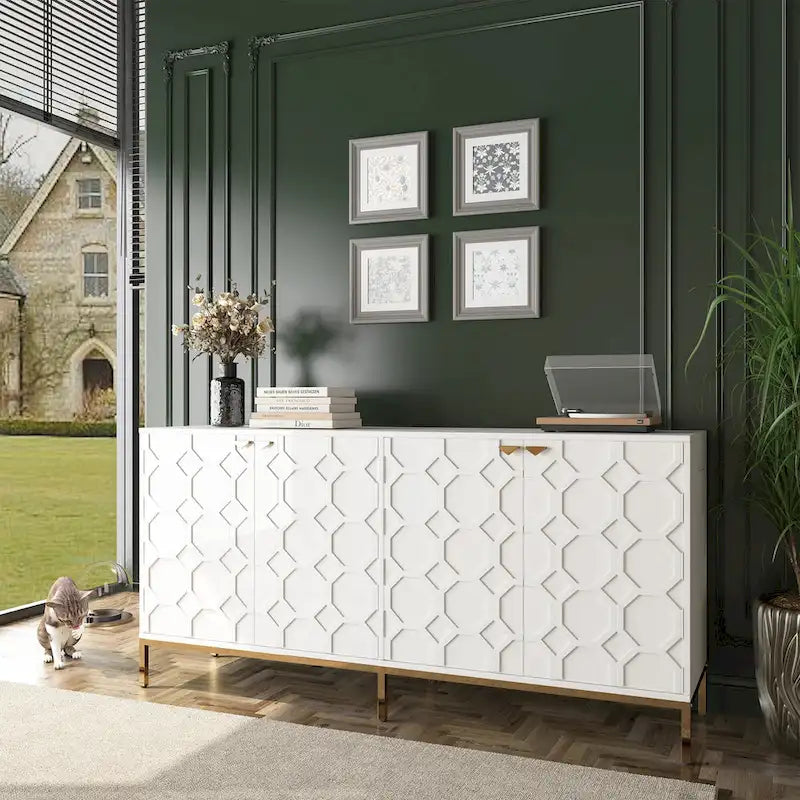 Meuble TV et buffet alvéolaire haute brillance noir / vert / blanc / bleu – Simple