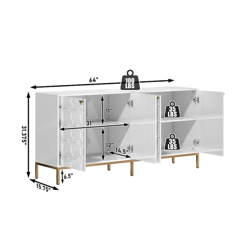 Meuble TV et buffet alvéolaire haute brillance noir / vert / blanc / bleu – Simple