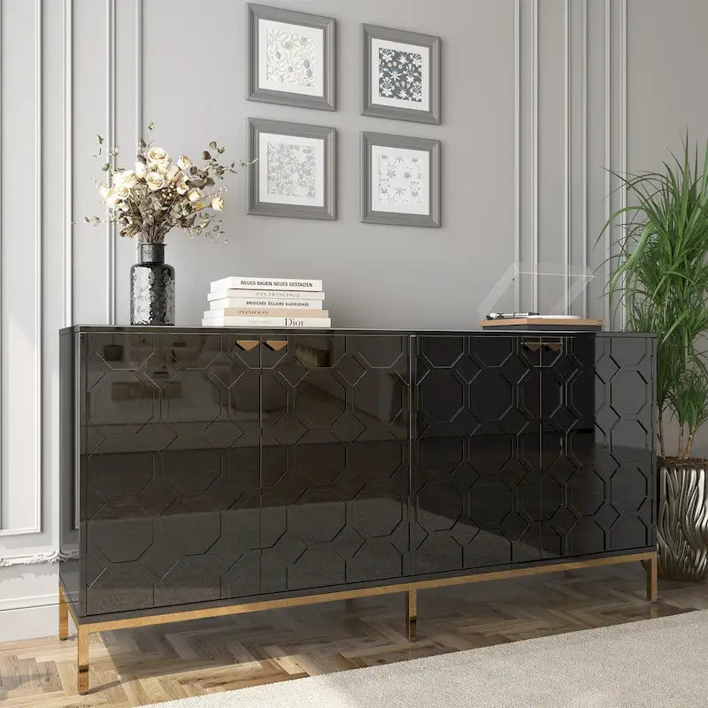Meuble TV et buffet alvéolaire haute brillance noir / vert / blanc / bleu – Simple