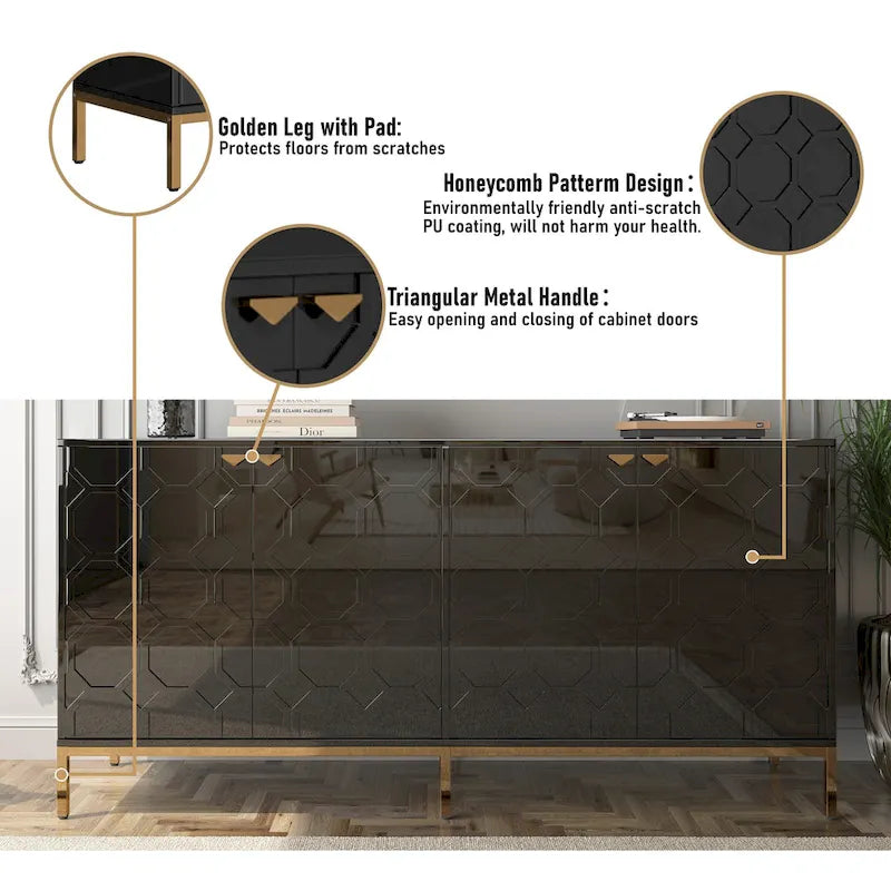 Meuble TV et buffet alvéolaire haute brillance noir / vert / blanc / bleu – Simple