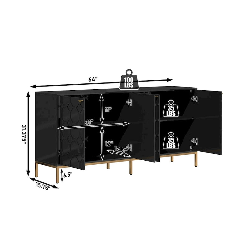 Meuble TV et buffet alvéolaire haute brillance noir / vert / blanc / bleu – Simple