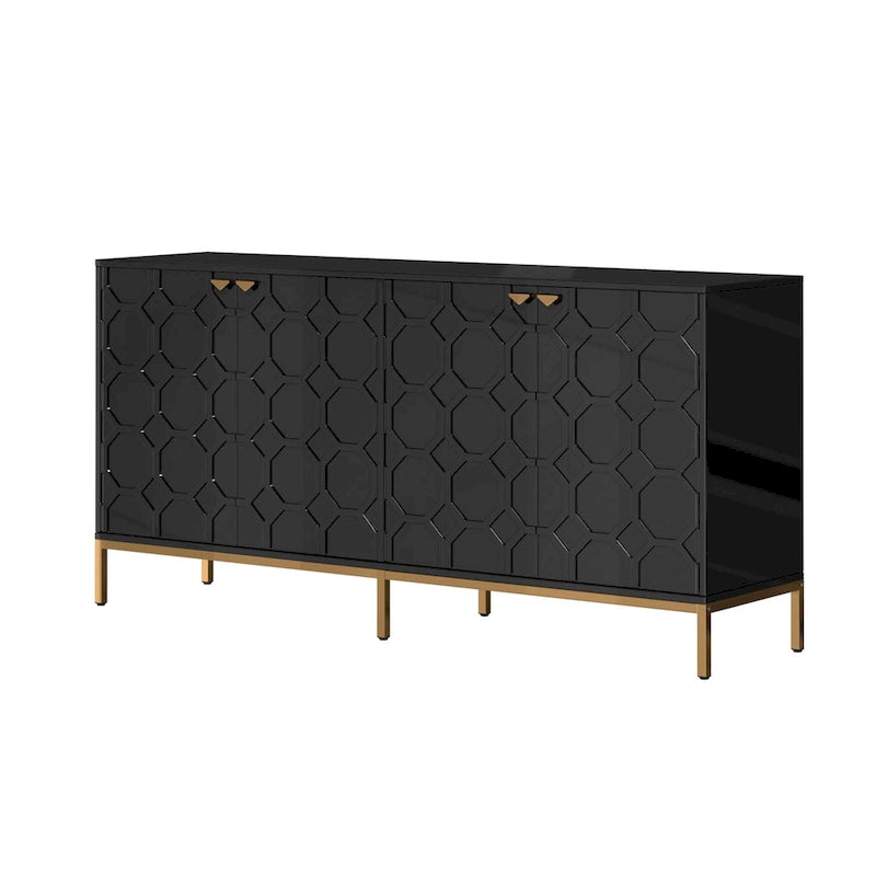 Meuble TV et buffet alvéolaire haute brillance noir / vert / blanc / bleu – Simple