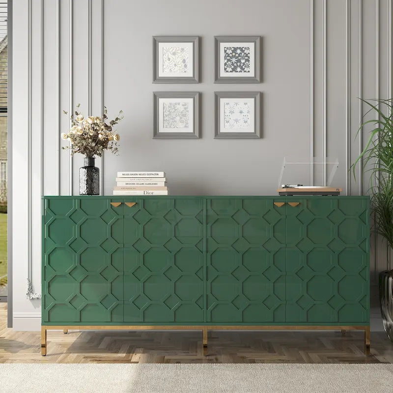 Meuble TV et buffet alvéolaire haute brillance noir / vert / blanc / bleu – Simple