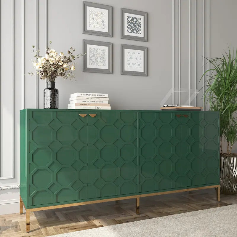 Meuble TV et buffet alvéolaire haute brillance noir / vert / blanc / bleu – Simple
