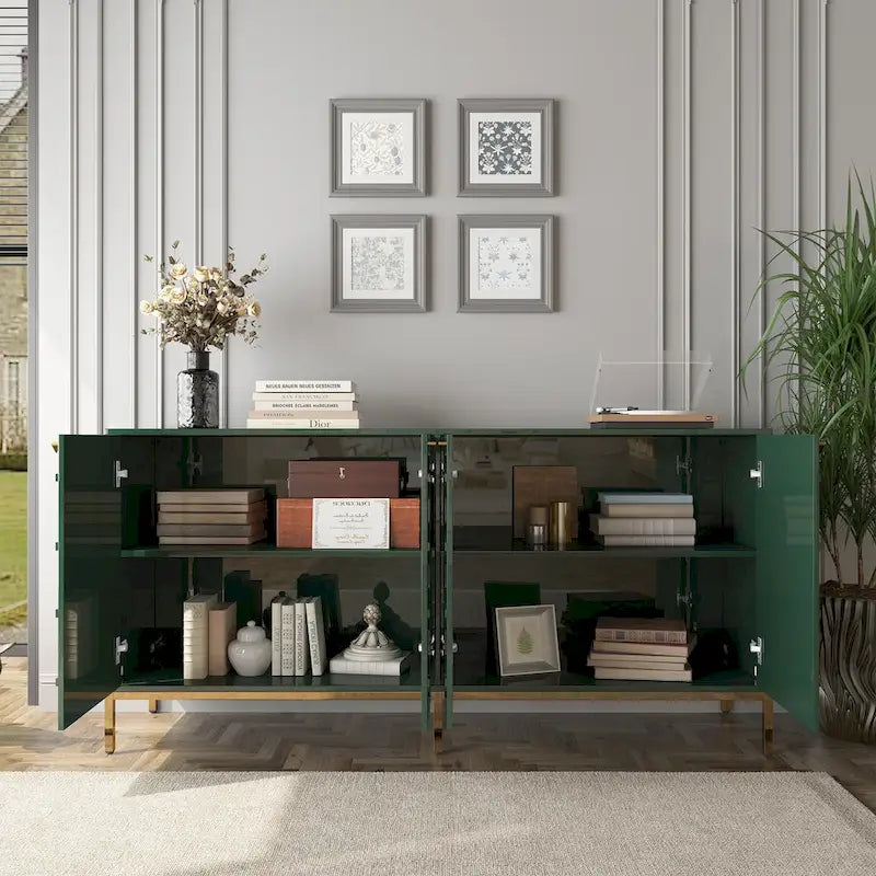 Meuble TV et buffet alvéolaire haute brillance noir / vert / blanc / bleu – Simple