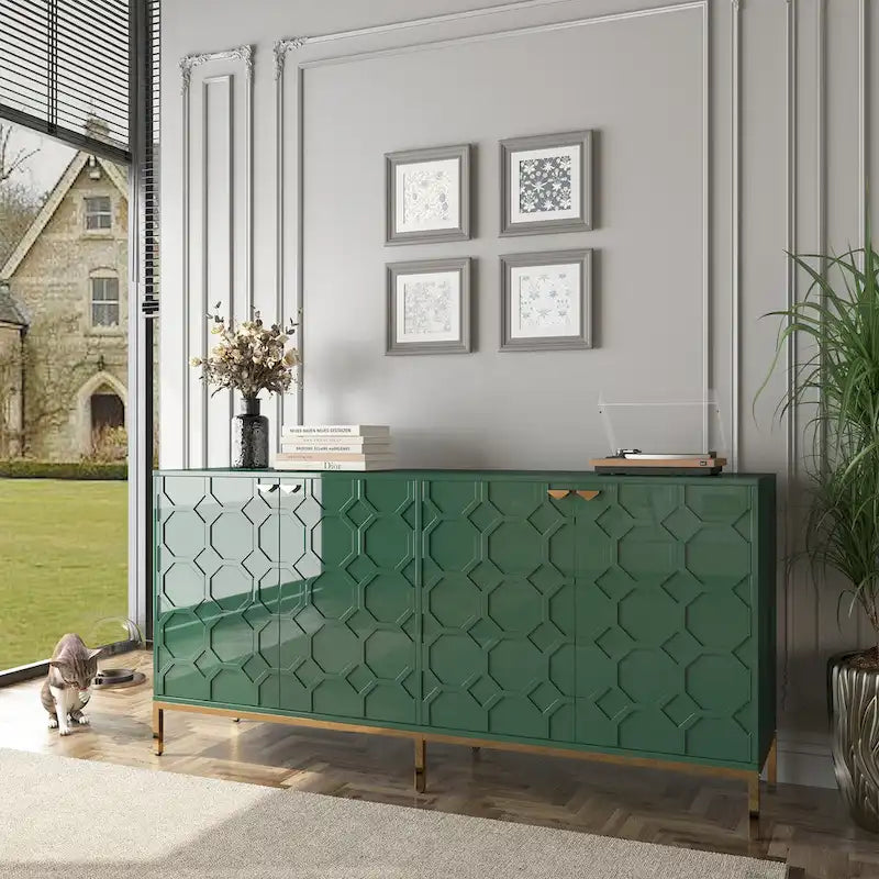 Meuble TV et buffet alvéolaire haute brillance noir / vert / blanc / bleu – Simple