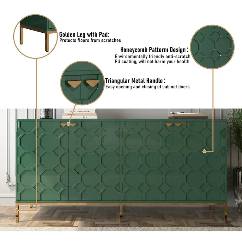 Meuble TV et buffet alvéolaire haute brillance noir / vert / blanc / bleu – Simple