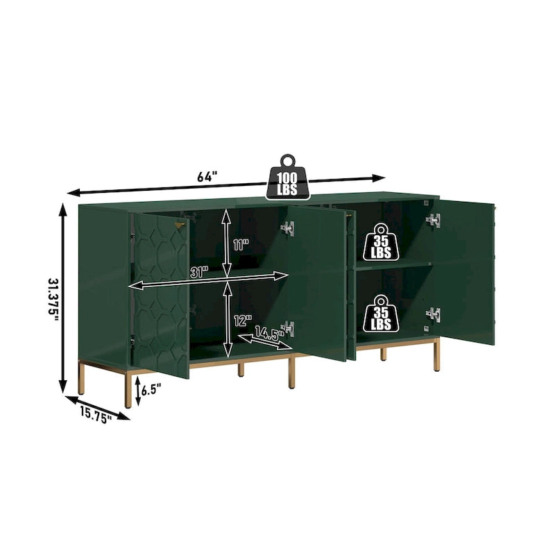 Meuble TV et buffet alvéolaire haute brillance noir / vert / blanc / bleu – Simple