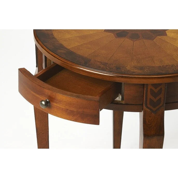 Table d'appoint ronde avec tiroir, brun moyen et frêne olivâtre, 1 personne