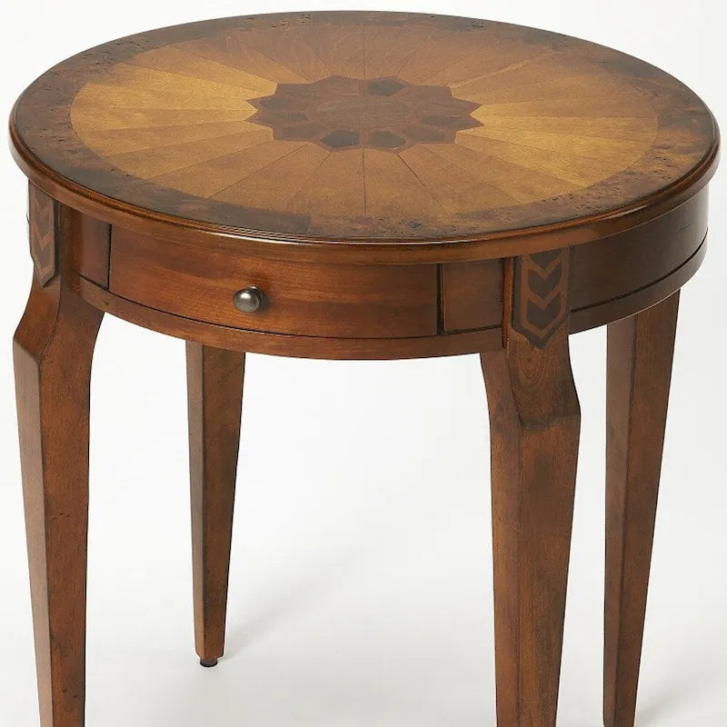 Table d'appoint ronde avec tiroir, brun moyen et frêne olivâtre, 1 personne