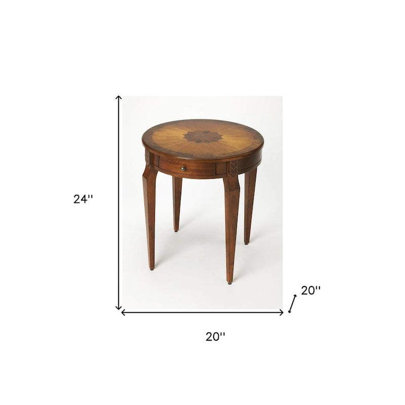 Table d'appoint ronde avec tiroir, brun moyen et frêne olivâtre, 1 personne