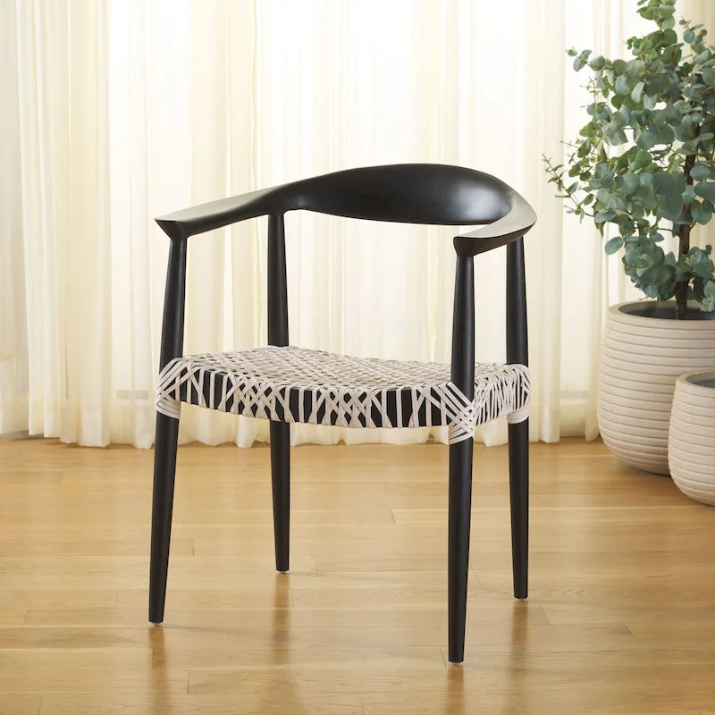 Chaise de salle à manger tressée avec accoudoirs noire / blanche / marron, à l'unité