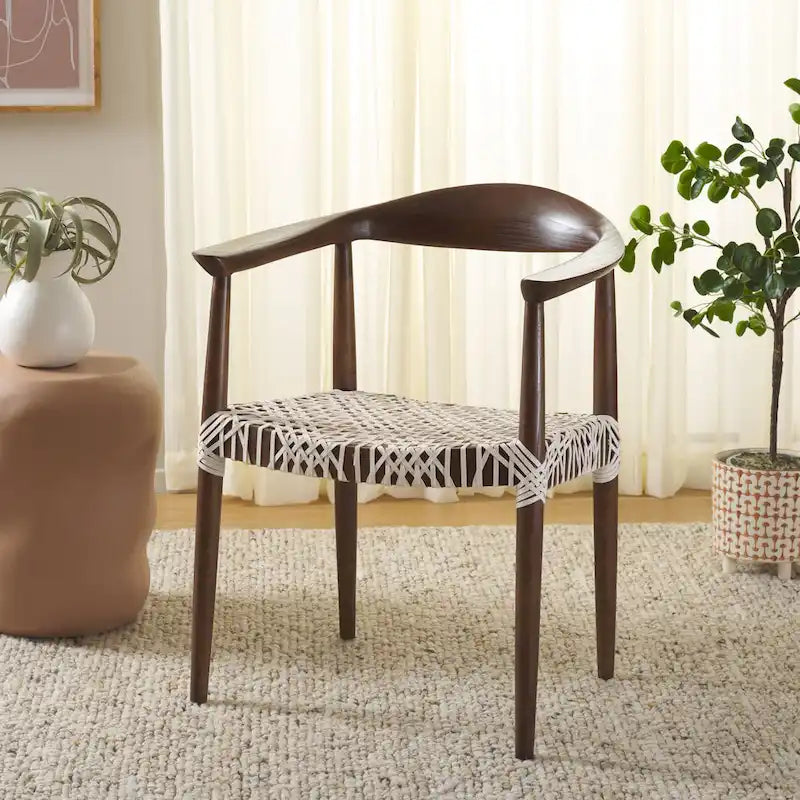Chaise de salle à manger tressée avec accoudoirs noire / blanche / marron, à l'unité