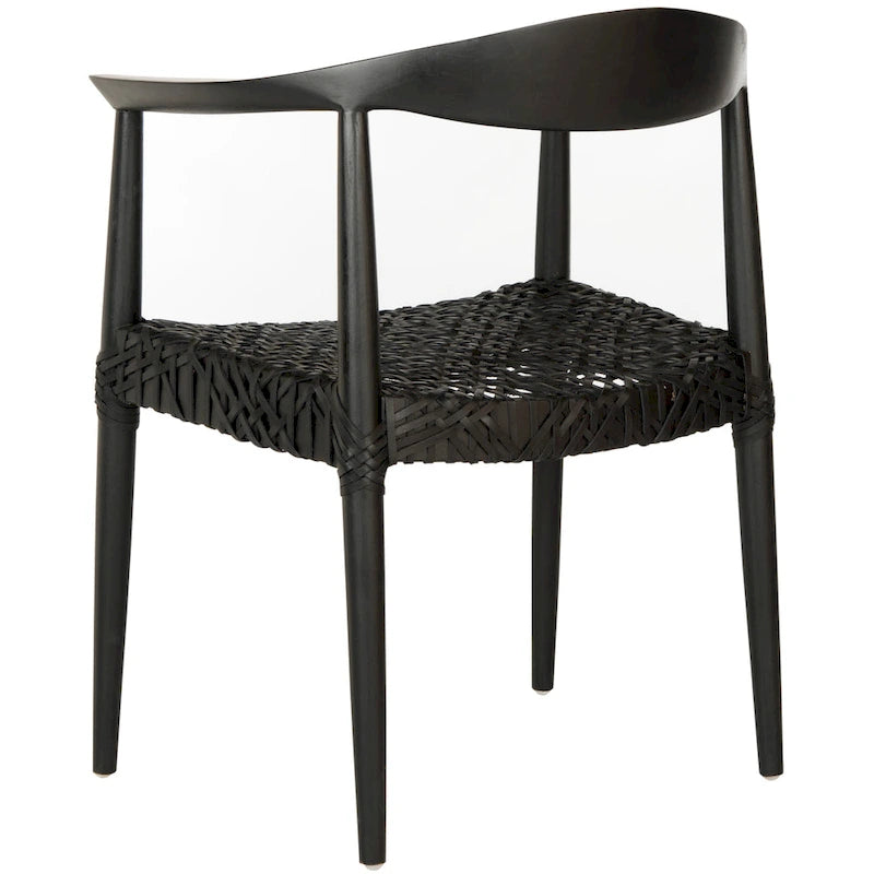 Chaise de salle à manger tressée avec accoudoirs noire / blanche / marron, à l'unité