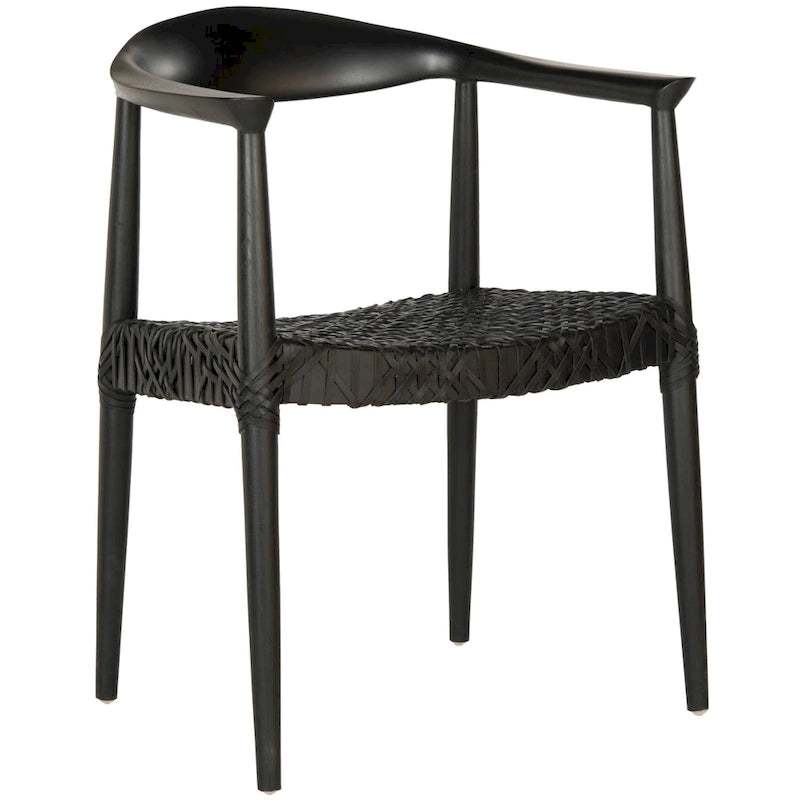 Chaise de salle à manger tressée avec accoudoirs noire / blanche / marron, à l'unité