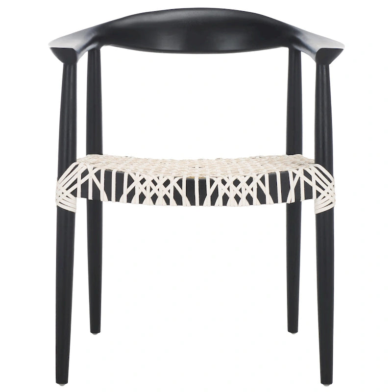 Chaise de salle à manger tressée avec accoudoirs noire / blanche / marron, à l'unité
