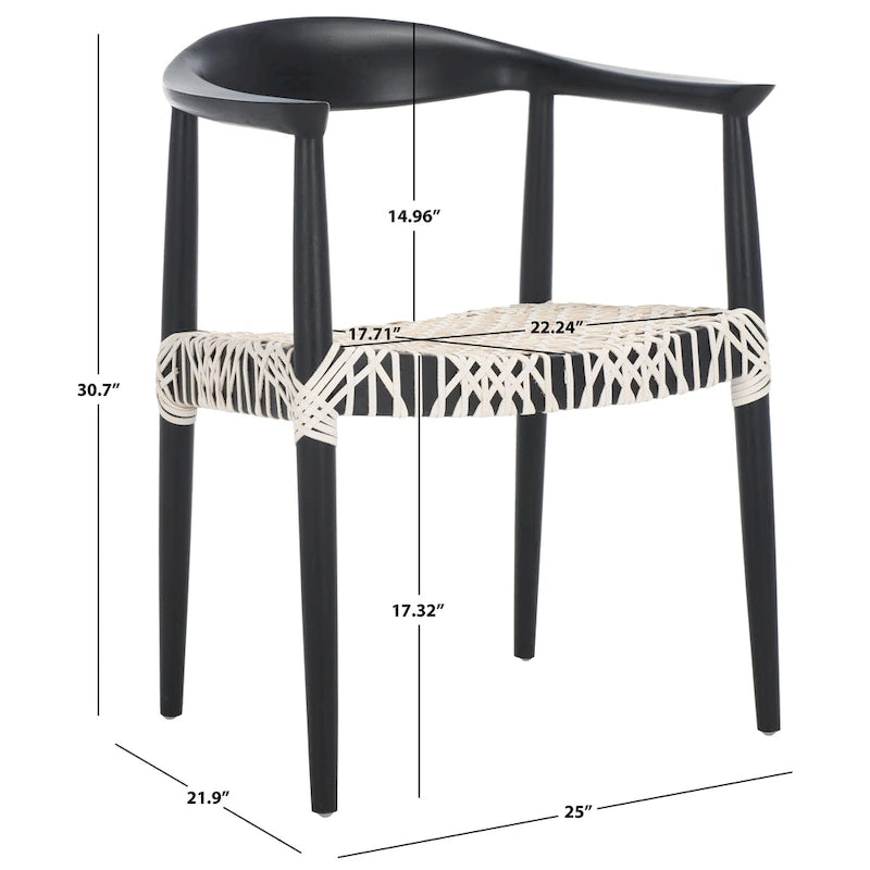 Chaise de salle à manger tressée avec accoudoirs noire / blanche / marron, à l'unité