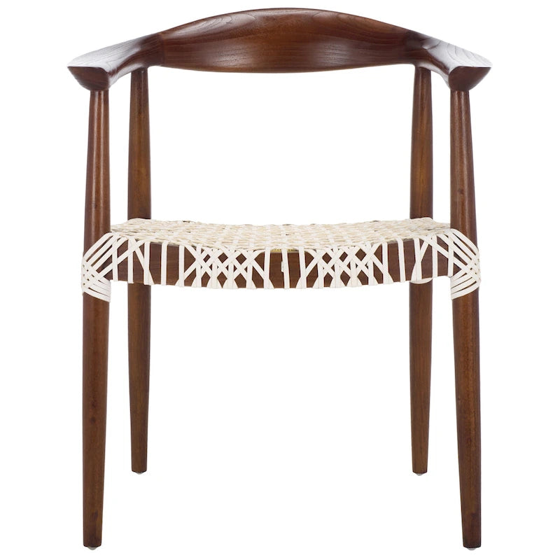 Chaise de salle à manger tressée avec accoudoirs noire / blanche / marron, à l'unité
