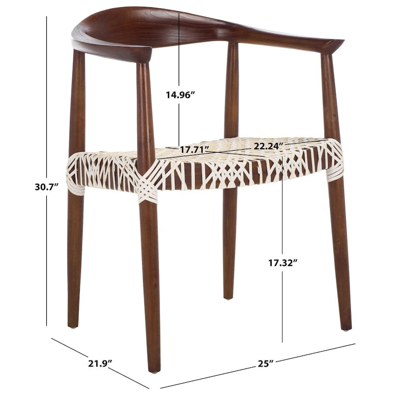 Chaise de salle à manger tressée avec accoudoirs noire / blanche / marron, à l'unité