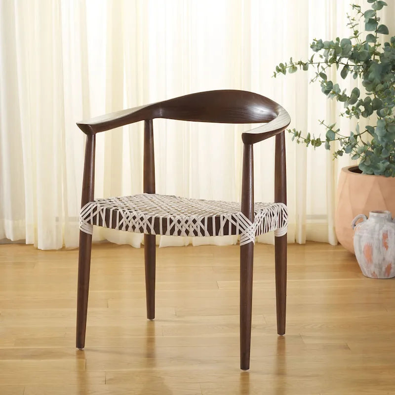 Chaise de salle à manger tressée avec accoudoirs noire / blanche / marron, à l'unité