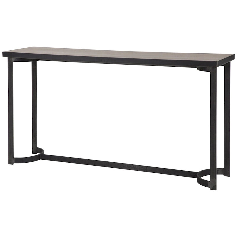 Console en placage de chêne naturel et fer forgé vieilli – Pièce unique
