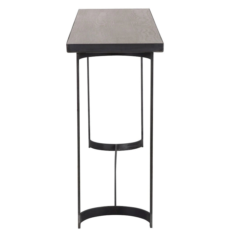 Console en placage de chêne naturel et fer forgé vieilli – Pièce unique