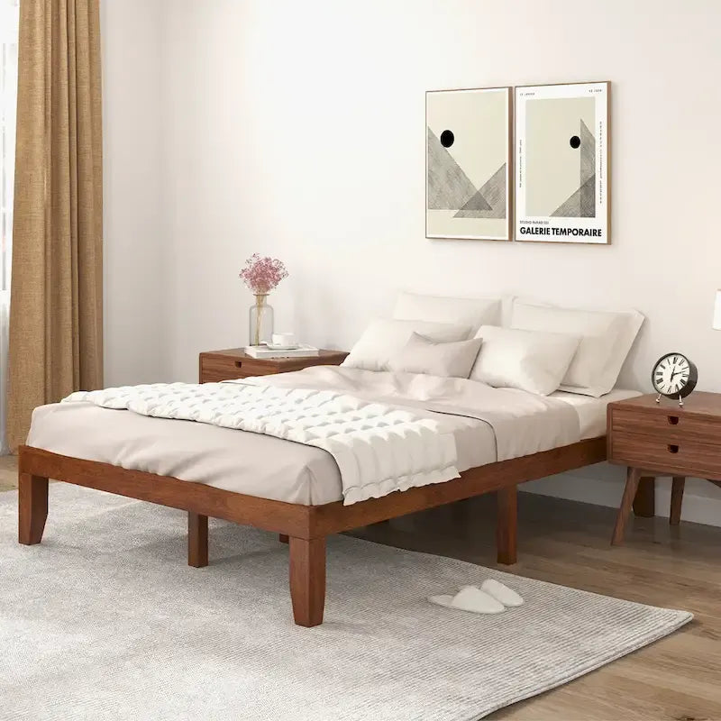 Cadre de lit plateforme bas en bois marron Grand lit – Lit simple/double