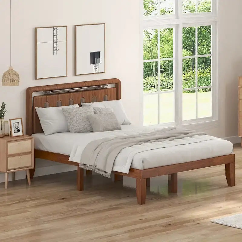 Cadre de lit plateforme bas en bois marron Grand lit – Lit simple/double