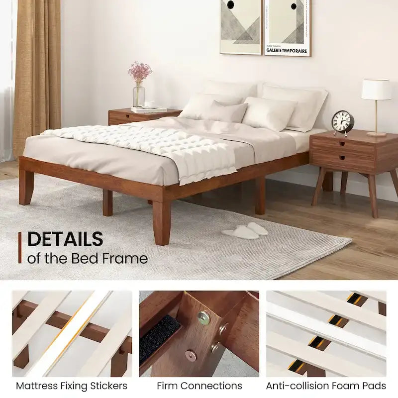 Cadre de lit plateforme bas en bois marron Grand lit – Lit simple/double