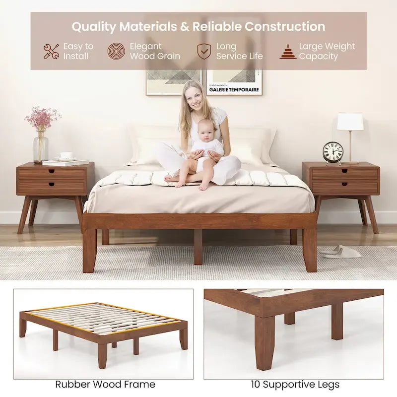 Cadre de lit plateforme bas en bois marron Grand lit – Lit simple/double
