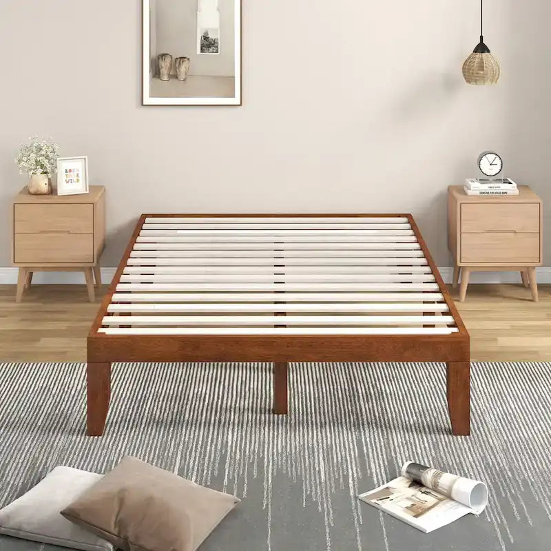 Cadre de lit plateforme bas en bois marron Grand lit – Lit simple/double