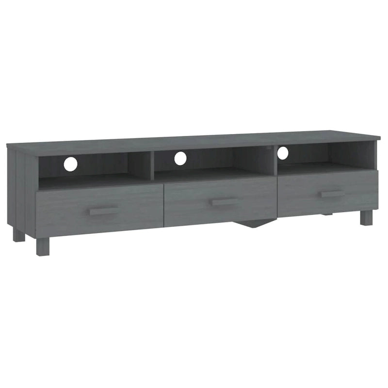Meuble TV en pin massif gris foncé/gris clair avec 3 tiroirs et 3 compartiments – Simple