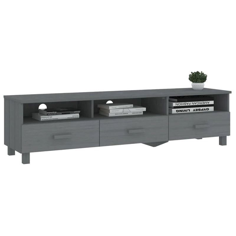 Meuble TV en pin massif gris foncé/gris clair avec 3 tiroirs et 3 compartiments – Simple