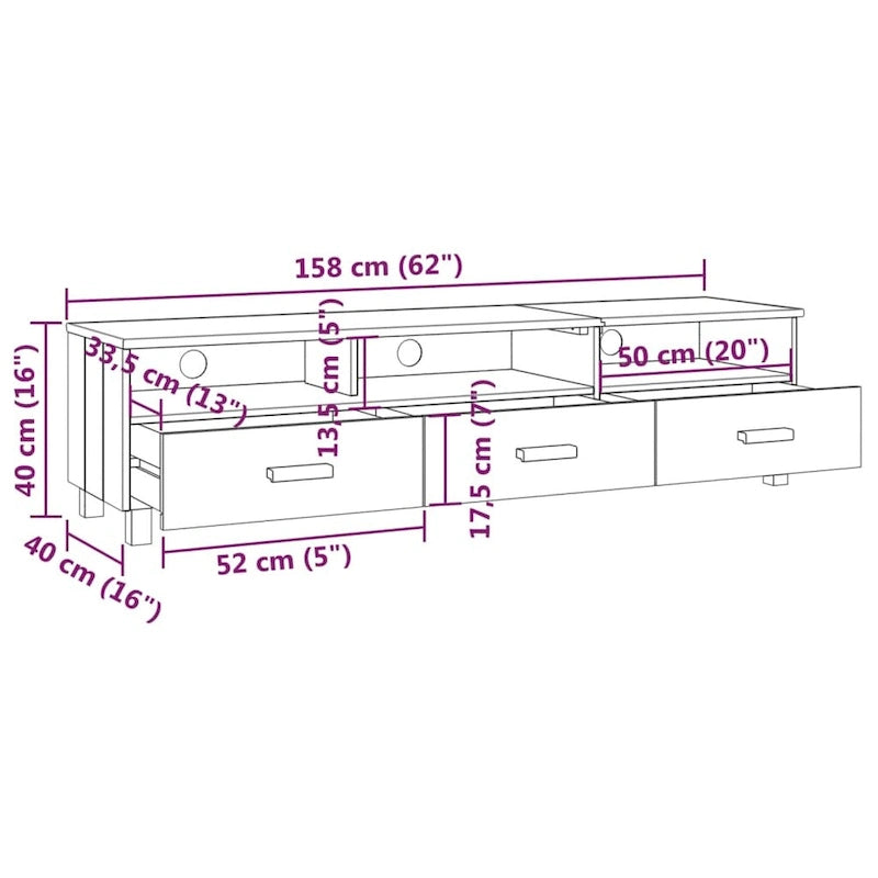 Meuble TV en pin massif gris foncé/gris clair avec 3 tiroirs et 3 compartiments – Simple