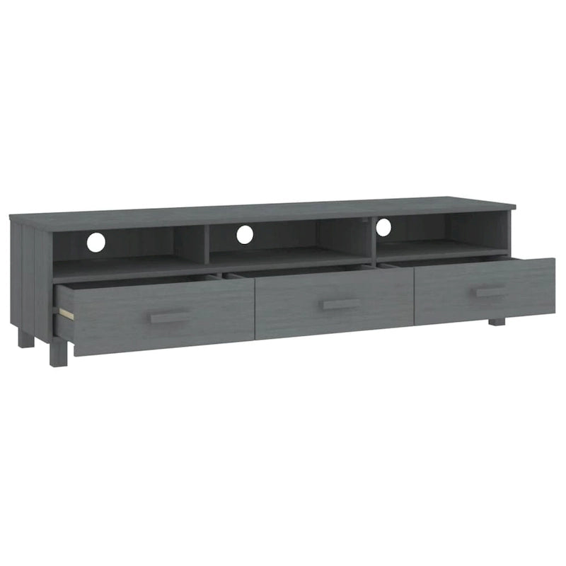 Meuble TV en pin massif gris foncé/gris clair avec 3 tiroirs et 3 compartiments – Simple