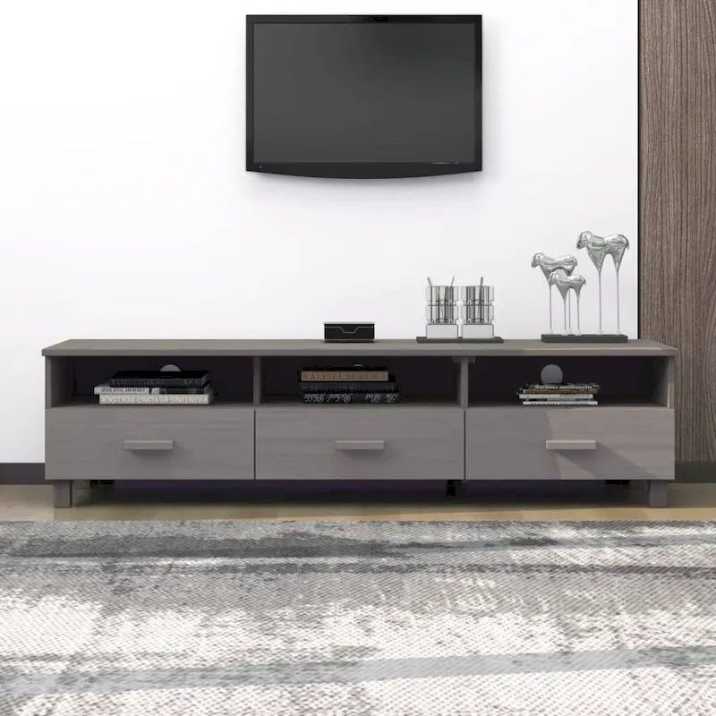 Meuble TV en pin massif gris foncé/gris clair avec 3 tiroirs et 3 compartiments – Simple