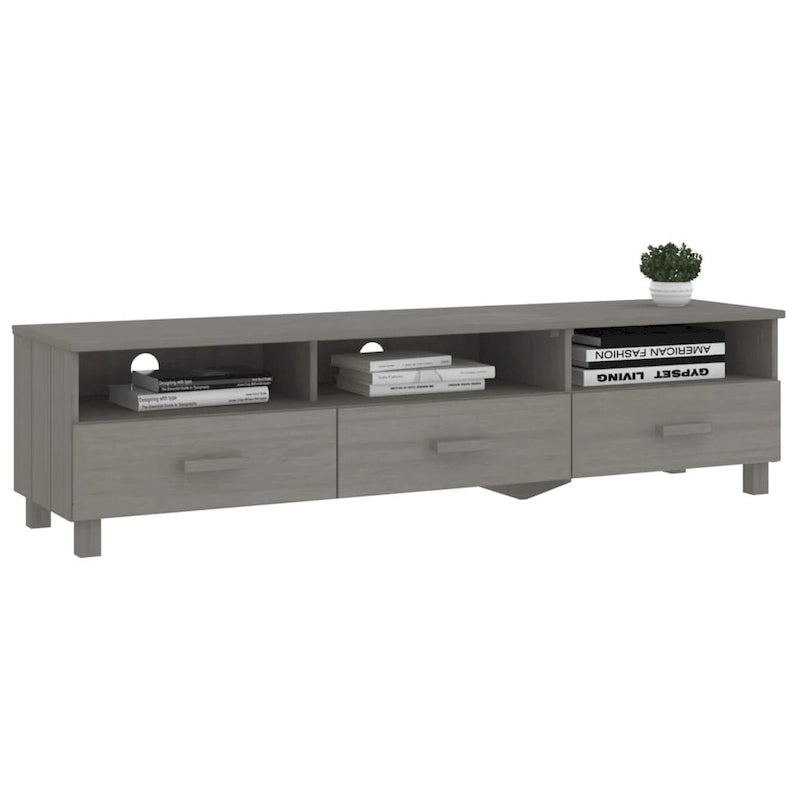 Meuble TV en pin massif gris foncé/gris clair avec 3 tiroirs et 3 compartiments – Simple