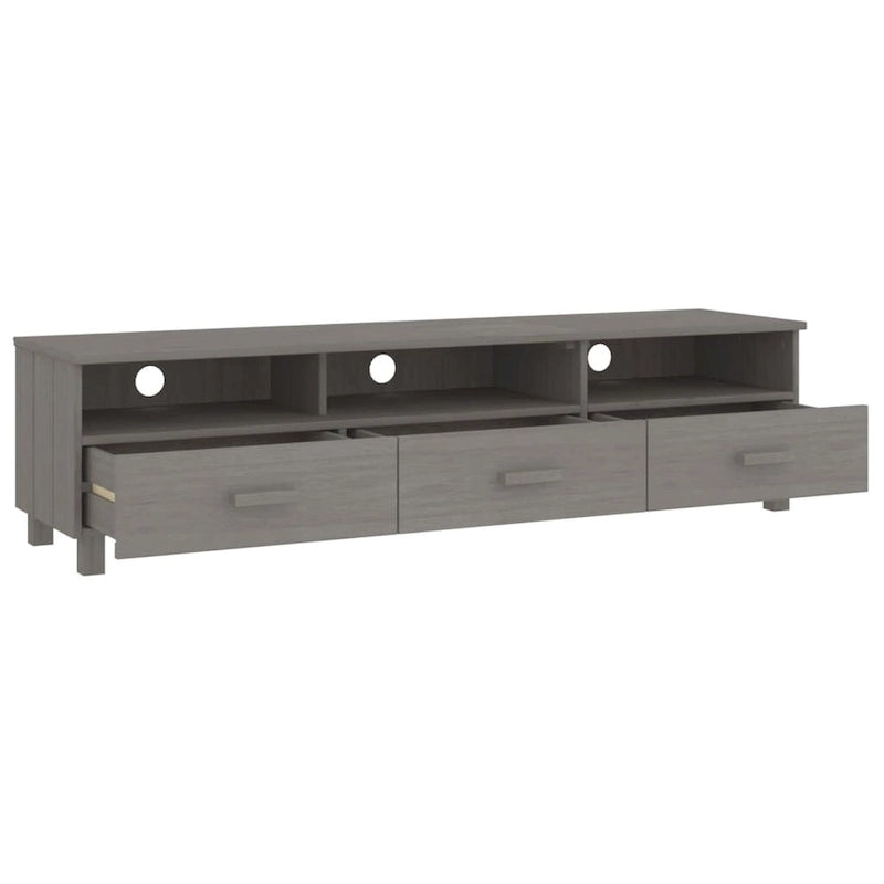 Meuble TV en pin massif gris foncé/gris clair avec 3 tiroirs et 3 compartiments – Simple