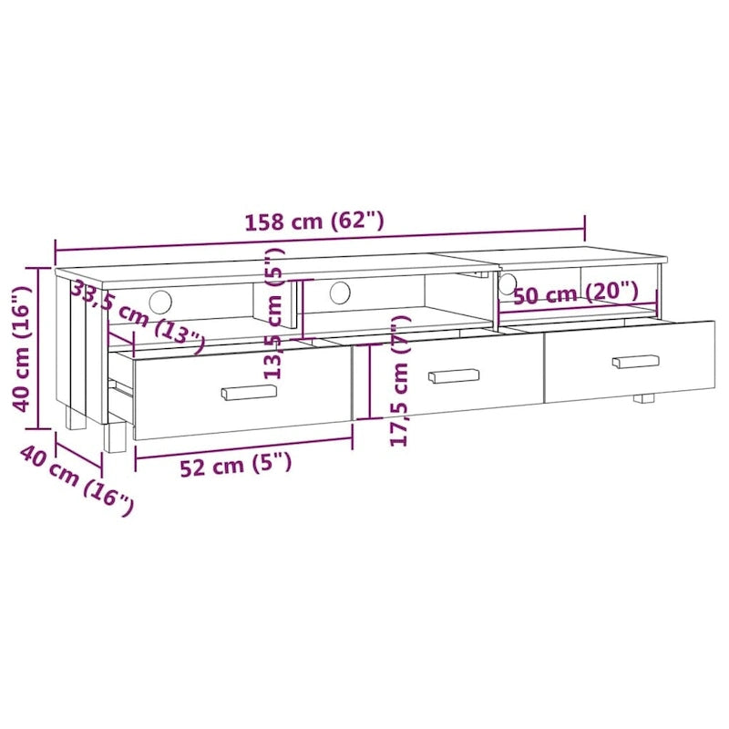 Meuble TV en pin massif gris foncé/gris clair avec 3 tiroirs et 3 compartiments – Simple