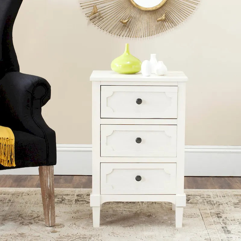 Commode de chevet à 3 tiroirs en pin gris/blanc – Utilisateur unique