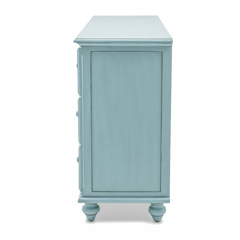 Commode 7 tiroirs blanche/bleue avec finition vieillie – Simple